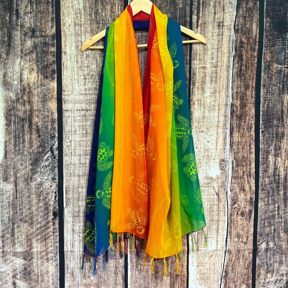 Scarf Rainbow Sheer Turtle Print Tassel Shawl - 41.5 x 68